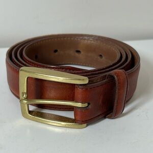 Allen Edmonds Made in USA 42W Classic Brown Leather Belt with Brass Buckle